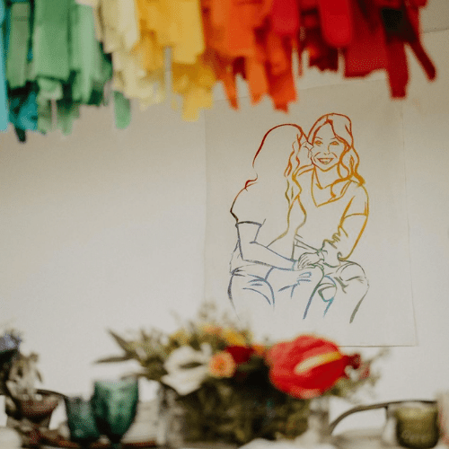 Celebration Paintings - PNW Weddings Live Wedding Painter Outdoor LGBQT+ Line Painting-min 3 Birds Caravan - Mobile Bridal Suite - Bride and Bridal Party Drinks-min